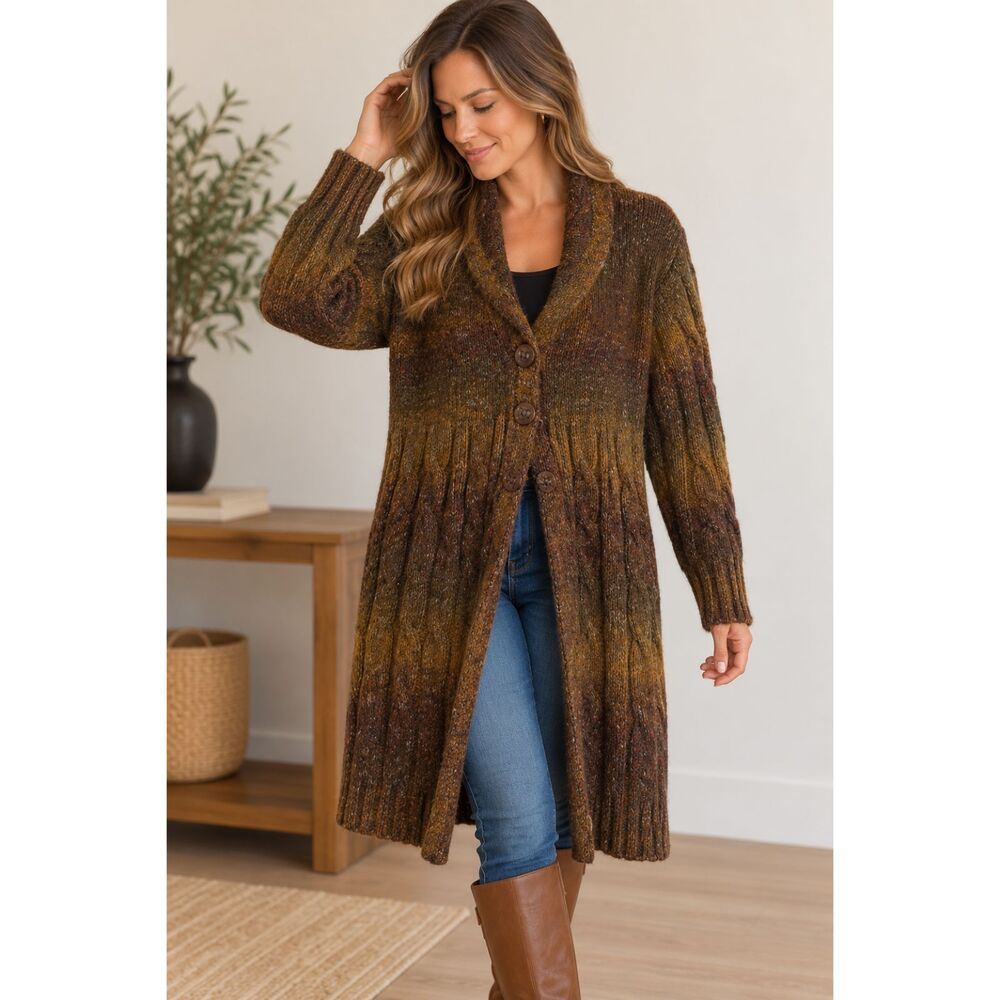 Vintage PBJ Sport Women’s XL Longline Cardigan Brown Alpaca Blend Button Sweater